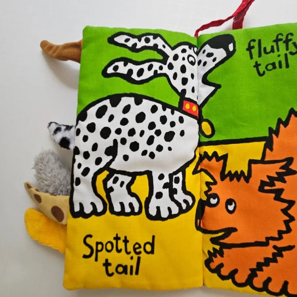 Jellycat Puppy Tails Soft Cloth Book Crinkle Sound Cover Sensory Touch & Feel